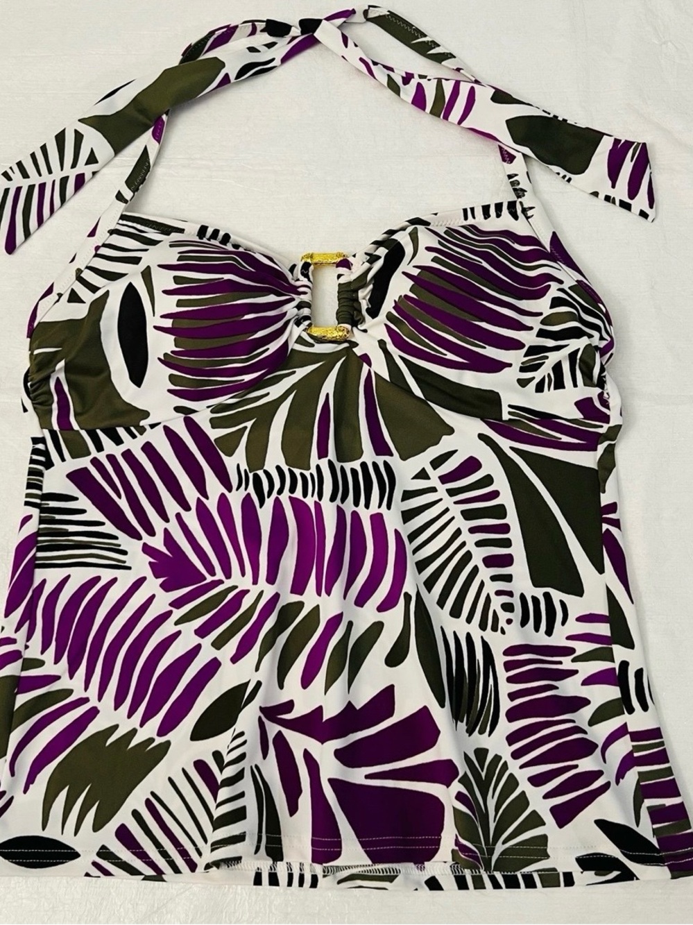 Lands' End Purple, Olive & White Halter Tankini Top